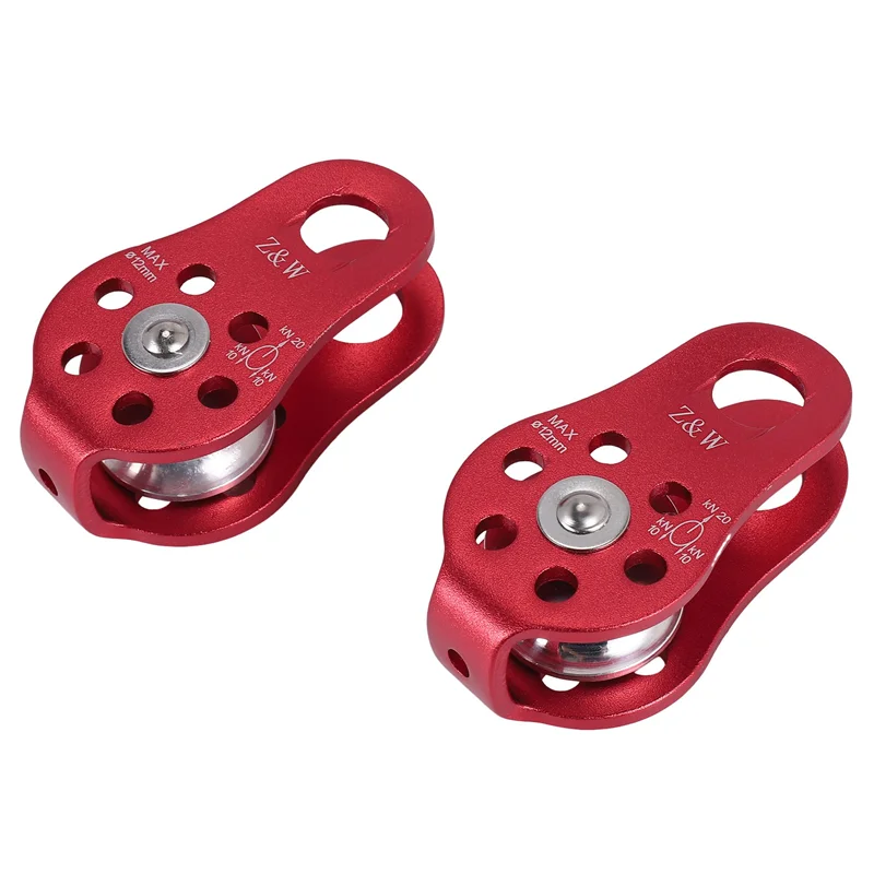 N96R 2 Pcs Rock Pulley Rope Tree Climbing Climber Arborist Fixed Pulley Red