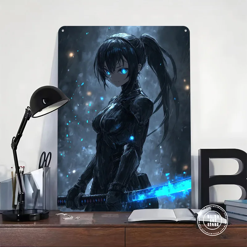 Cyberpunk Anime Warrior 3D Printed Texture Poster Personalized Wall Art Retro Metal Tin Signs for Home Decor Ornaments Wand Deko