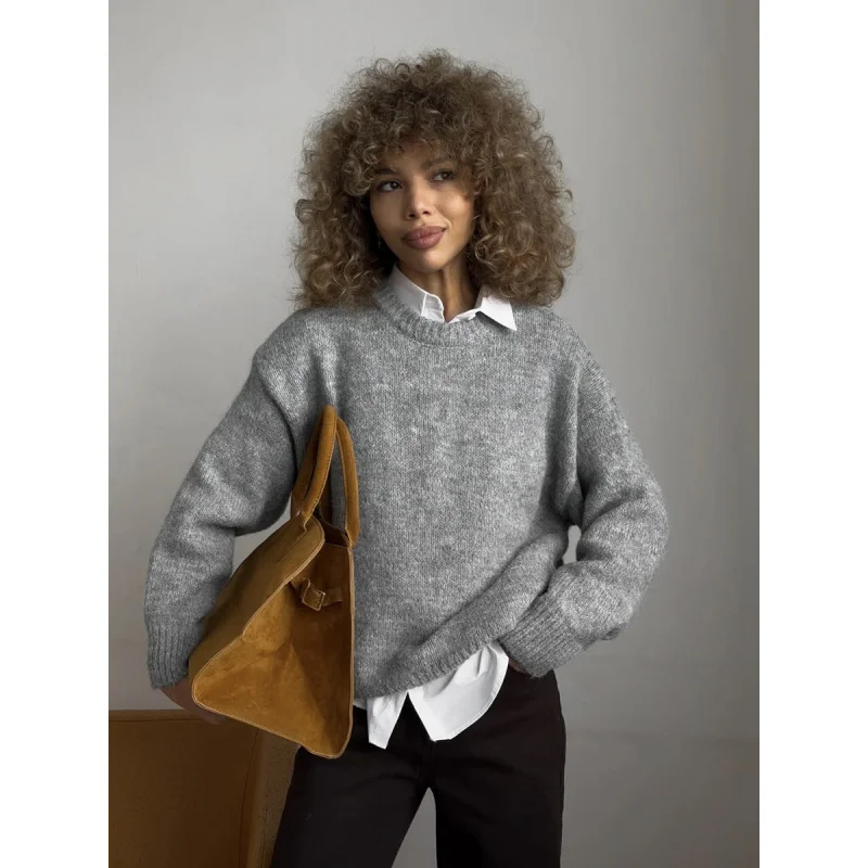 

Lazy Wool Sweater Women's European and American Style Pullover Loose Knitted Long Sleeve Top