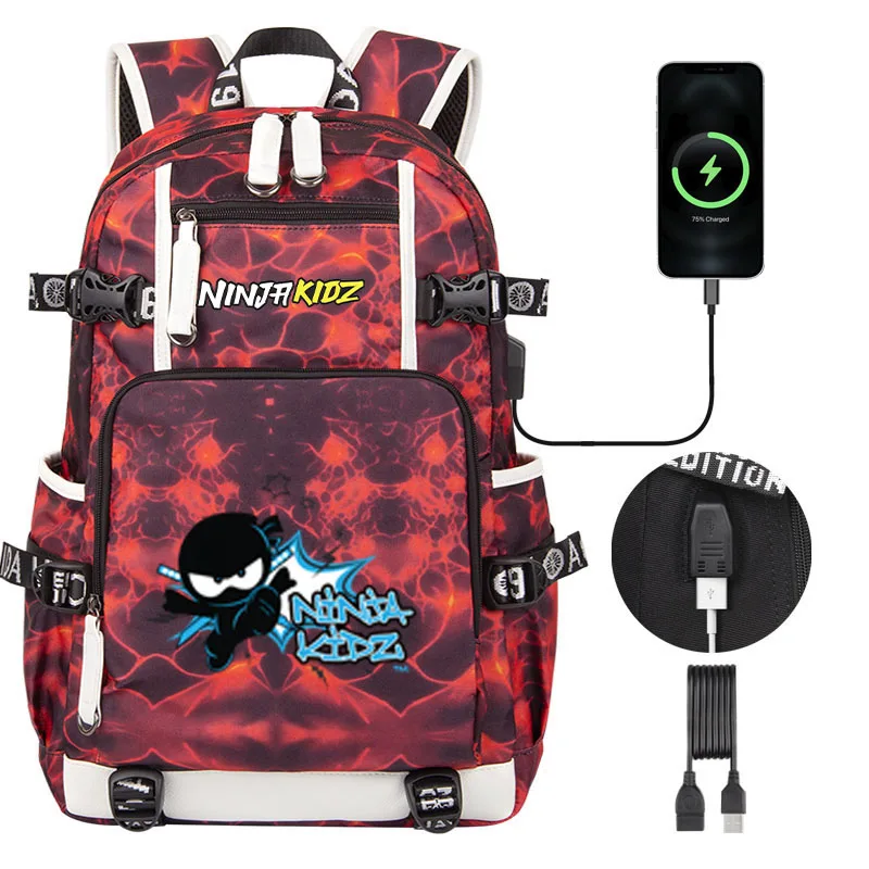 

Cartoon Ninja Kidz Children Backpack Boy Girl Students Schoolbag high quality USB Charging Teenagers Laptop Shoulder Bag