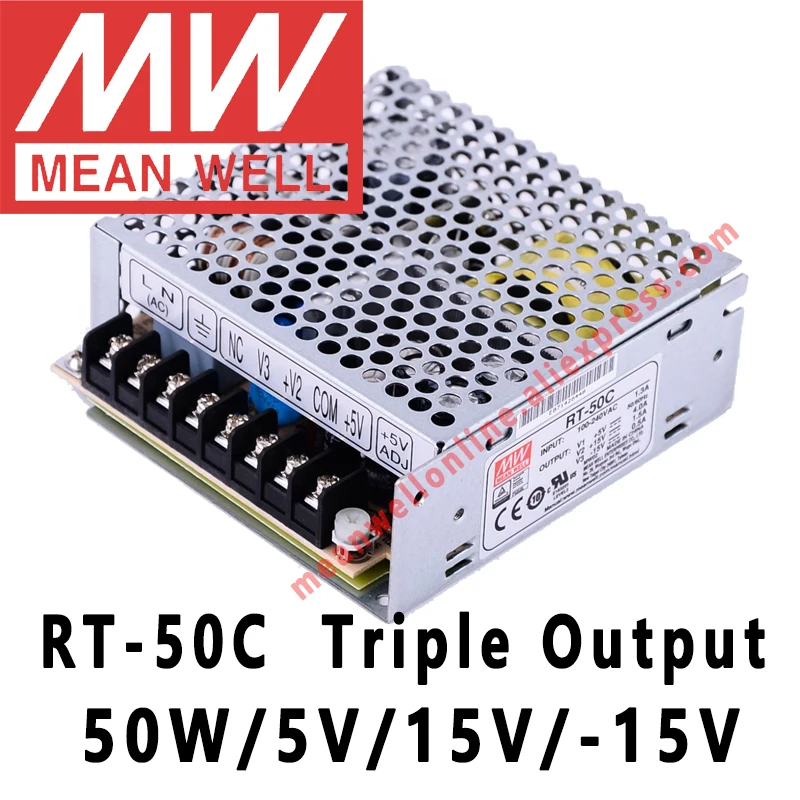Mean Well RT-50B 5V/12V/-12V AC/DC 50W Triple Output Switching Power Supply meanwell online store