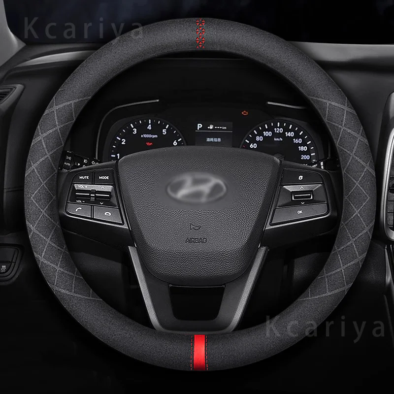 

For Hyundai i40 i30 i10 ix35 ix25 Tucson Accent Elantra Santa Fe Creta Solaris Kona 37-38cm Car Steering Wheel Cover PU Leather