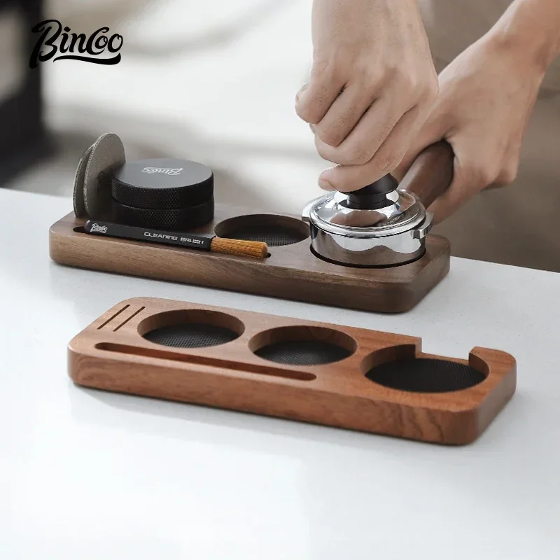 Bincoo coffee powder pad Solid wood work board coffee machine handle filling platform powder hammer base storage board