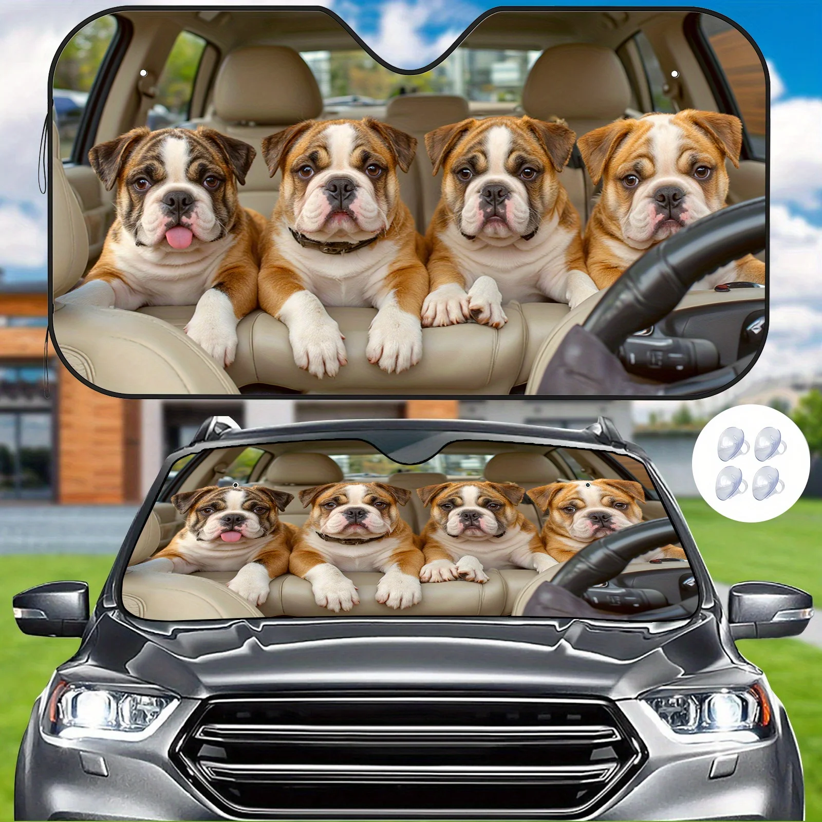 

Adorable Bulldog Car Sunshade, Front Windshield Sun Blocker With 4 Free Suction Cups, Heat Insulation And Scratch Protection, Un