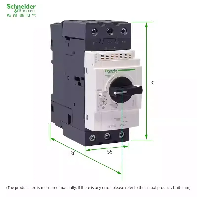 

Schneider Electric Motor Circuit Breaker GV3P50 Three-pole Motor Protection Switching Current 30~ 80A Knob Control GV3P40-80A