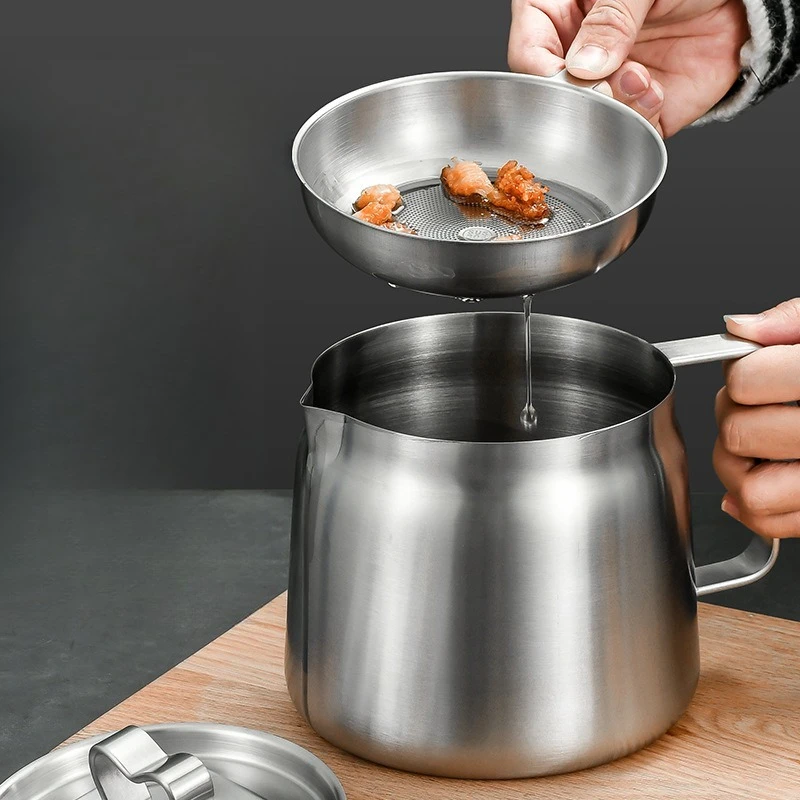 

304 stainless steel covered oil filter pot household fryer oil storage tank pig oil tank oil residue separation tool