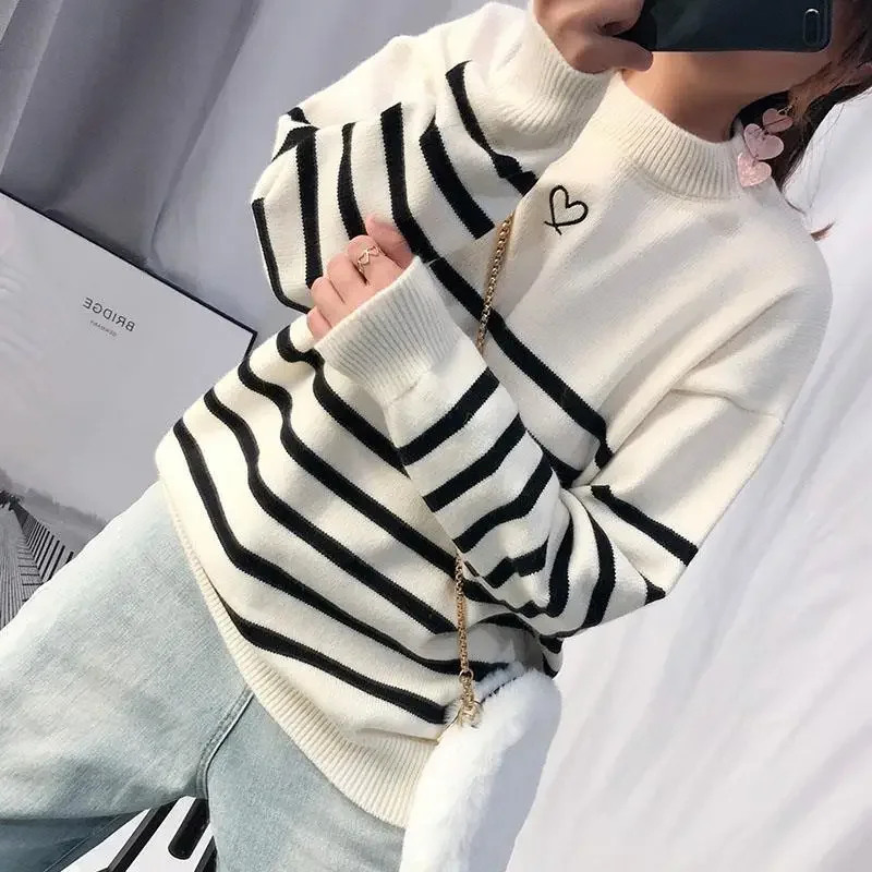 Pullovers Women S-3XL Vintage Sweater Japanese Style Loose Striped Design O-neck Knitted Autumn All-match Jumpers Harajuku New