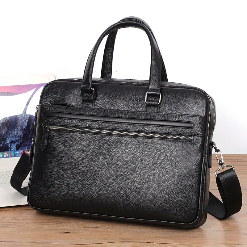 Leather Men\'s Briefcase Bag Large Capacity Laptop Handbags Male Genuine Leather Shoulder Bags High quality Men Bags Business