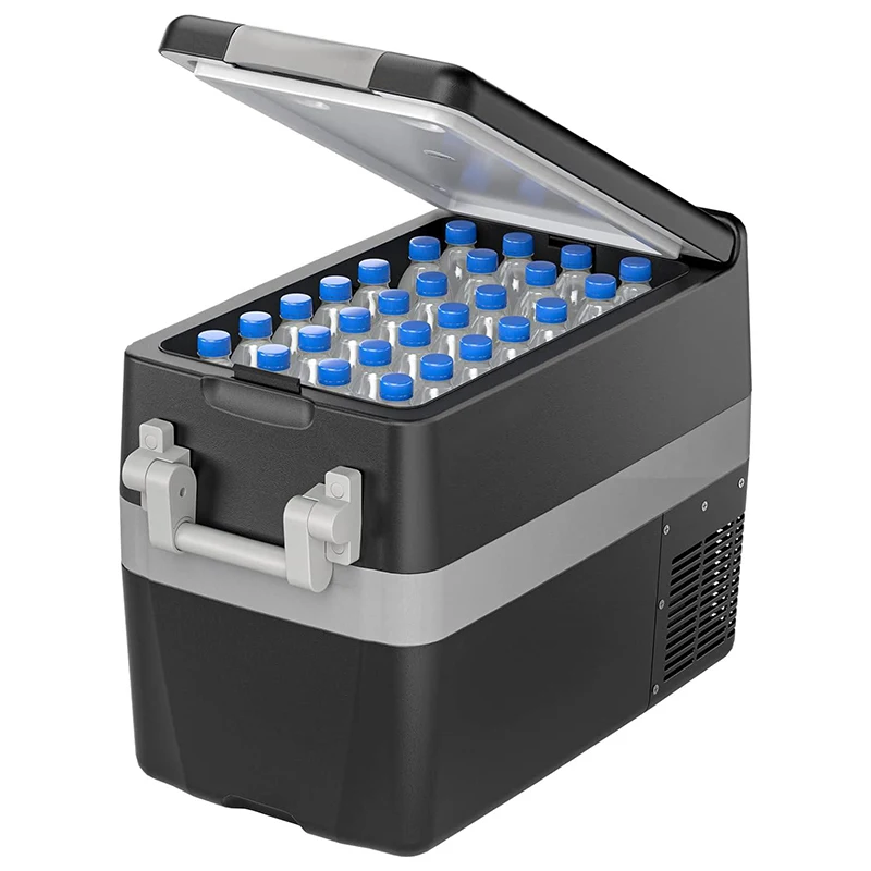 FDE40-1 40L DC AC Compressor Outdoor Double Zone Display Handle Small Cooler Fast Cooling Mobile Car Freezer