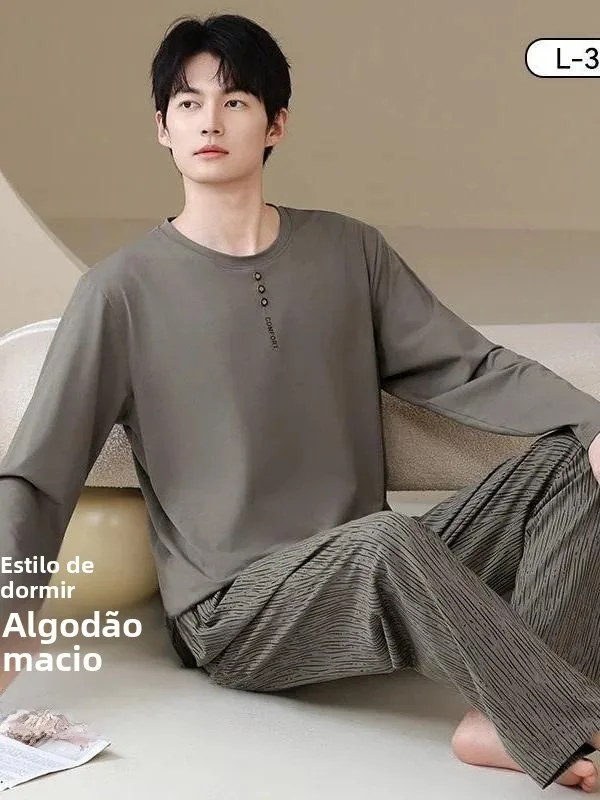 men's-pure-cotton-long-sleeve-sleepwear-thin-autumn-spring-style-home-clothes-set-casual-print-comfortable-soft-cotton-pajamas