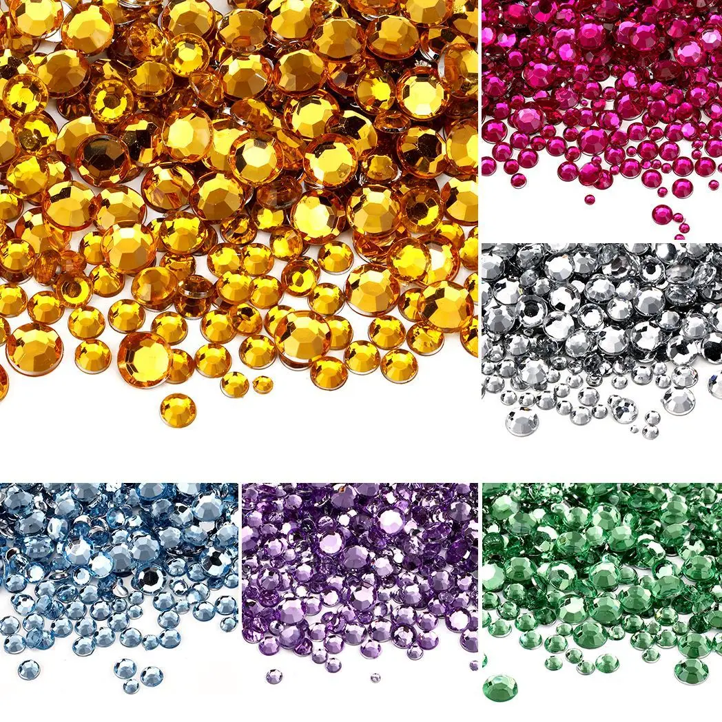 12 Grids Multi Sizes Glass Flat Back Nail Rhinestones SS6-SS30 Crystal AB Clear Round Glitter Gems for DIY Nail Art Decorations