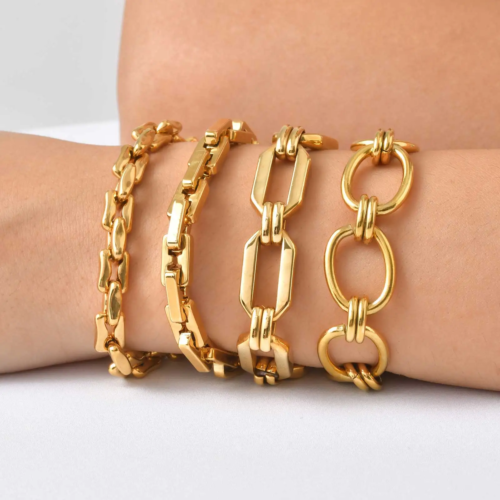 

Stainless Steel Chunky Chain Bracelet for Women, Adjustable Geometric Link Wrist Chain Bracelet, Gold Plated Waterproof Jewelry