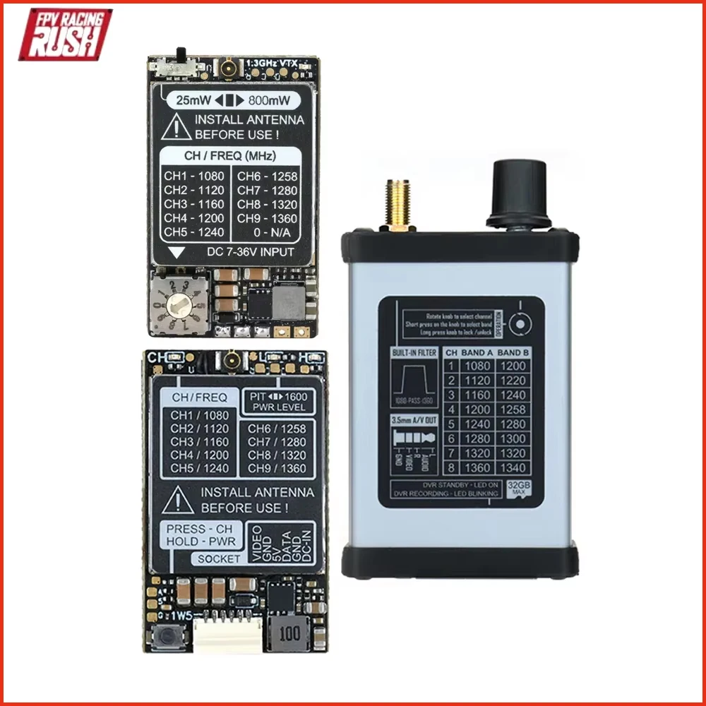 

Видеопередатчик Rushfpv Rush FPV 1.2G/1.3G 800мВт/1.6Вт 8-канальный FPV VTX, 1.2G/1.3G VRX
