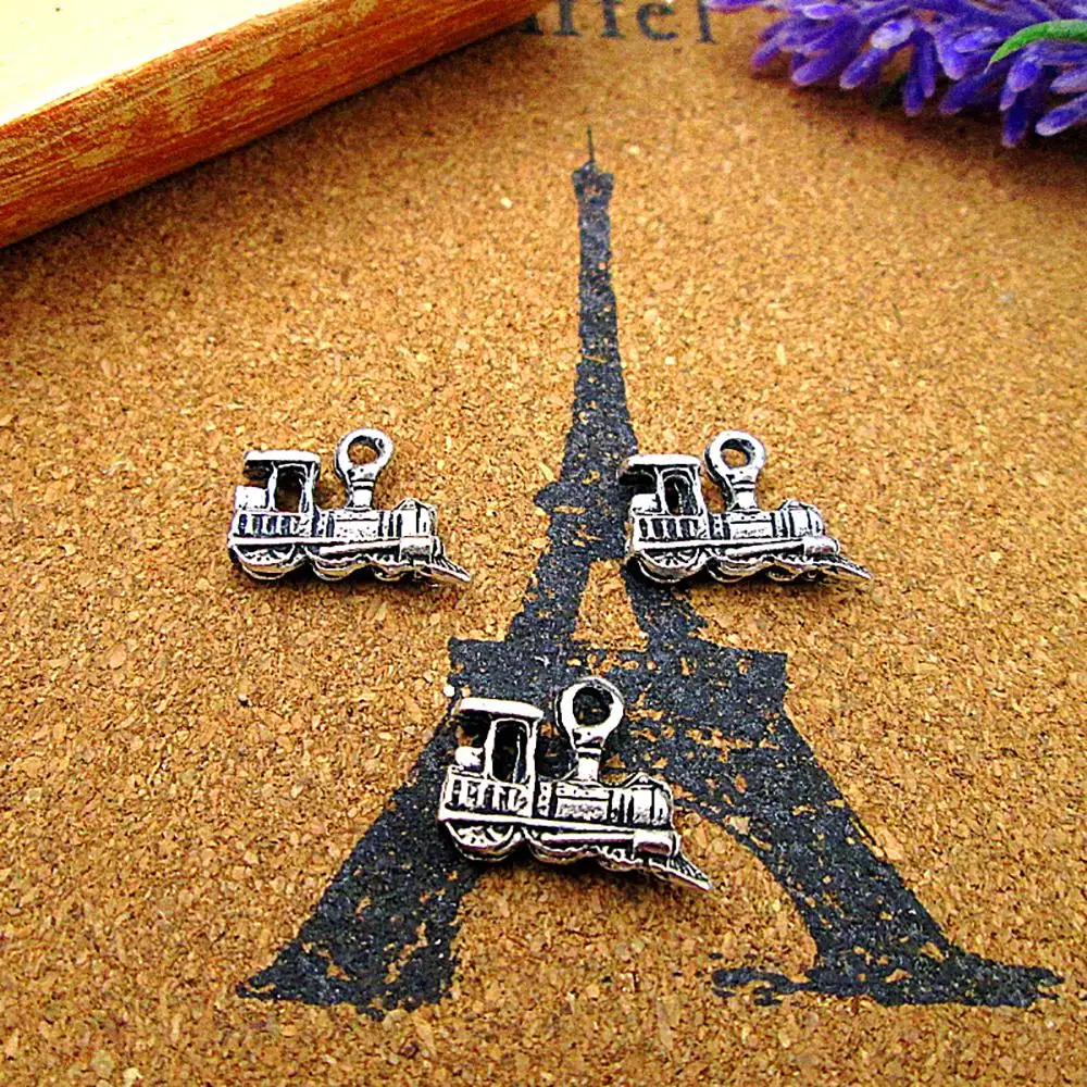 

60pcs-- 11x17mm Small Locomotive Train Charms For Jewelry Making DIY Findings Antique Silver Color Alloy Pendants