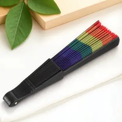 

1pc Rainbow Fan Colorful Handheld Folding Fans Plastic Cloth Exquisite Sturdy Collapsible Party Decoration Wedding Stage Dance