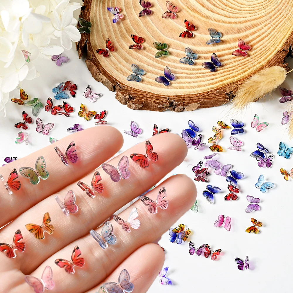 20Pcs/Bag Mix Colorful Butterfly Nails Decoration Kawaii Resin Butterfly Decals Nail Charms Manicure Butterfly Parts DIYAccessoy