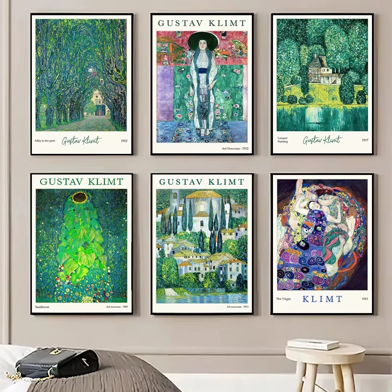 Gustav Klimt Green Flower Garden Flora Lady Wall Art Canvas Painting Nordic Poster and Prints Wall Picture for Living Room Decor