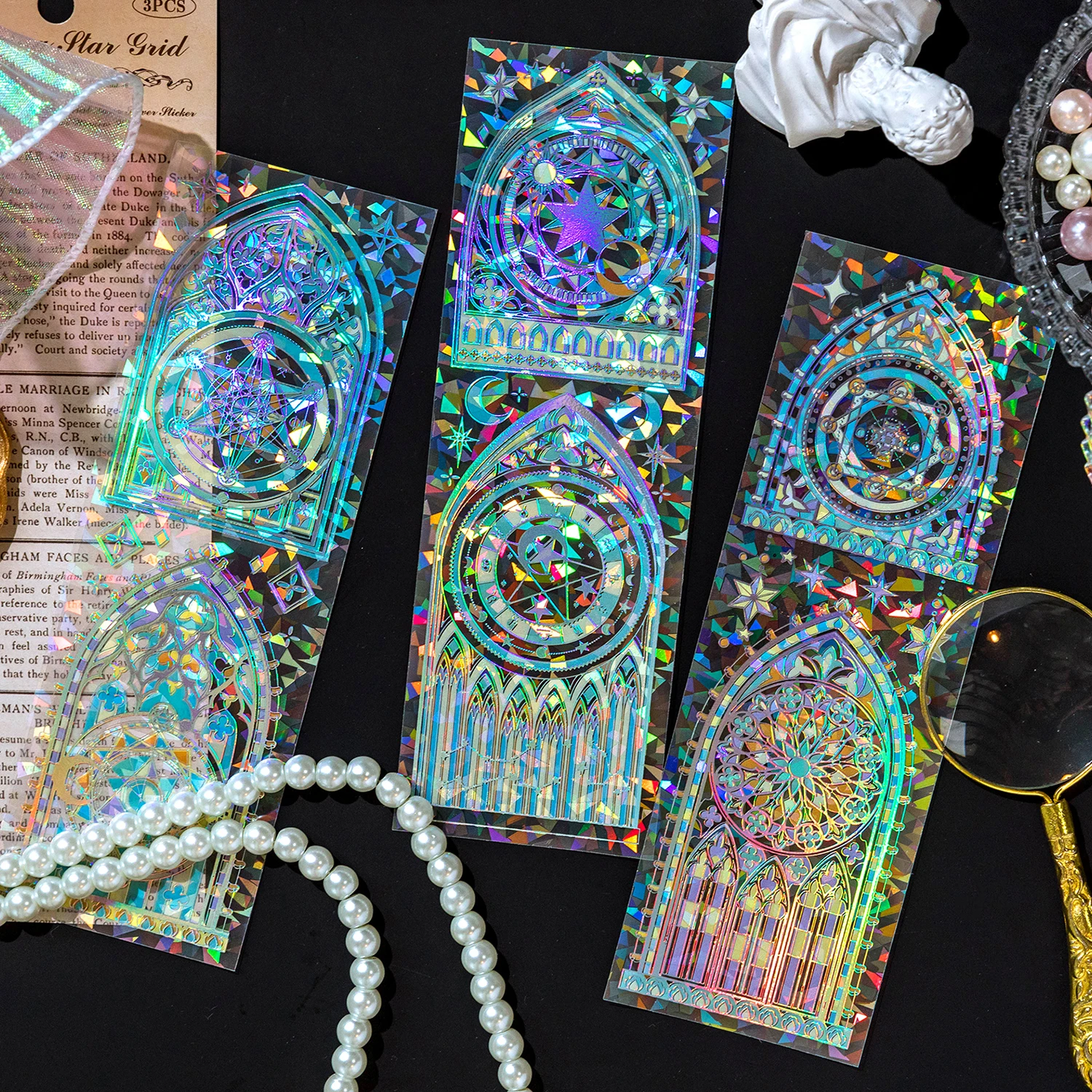 

3pcs laser Scrapbook Stickers Set Vintage Doors Windows Flowers Cute Diy Decorative Stickers For Art Craft Scrapbooking Album