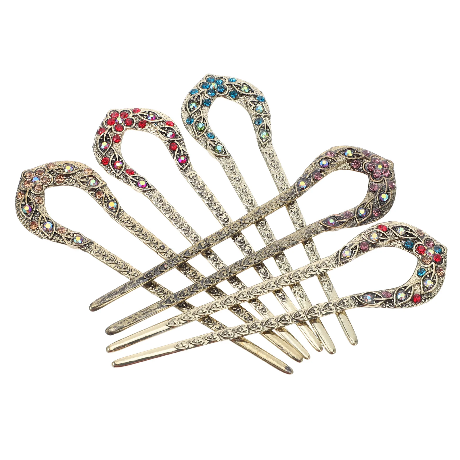 

5pcs Vintage Pin Retro Sticks For Long Rhinestone Fork Chinese Hair Accessories Bun Stick Metal U Shape Design Hair Styling