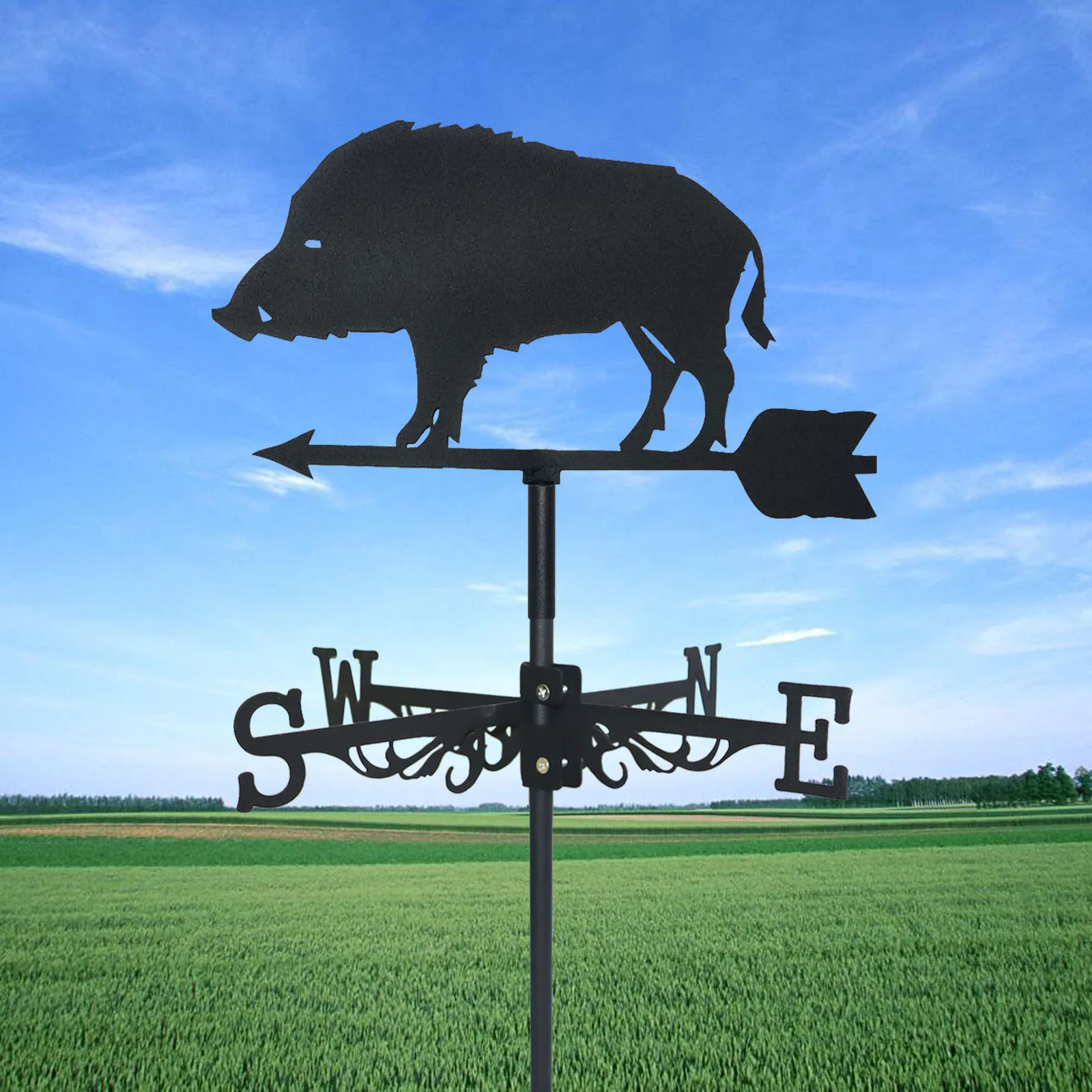 Boar Weathervane Silhouette Art Black Metal Wild Animal Wind Vanes Outdoors Decorations Garden For Roof Yard Building