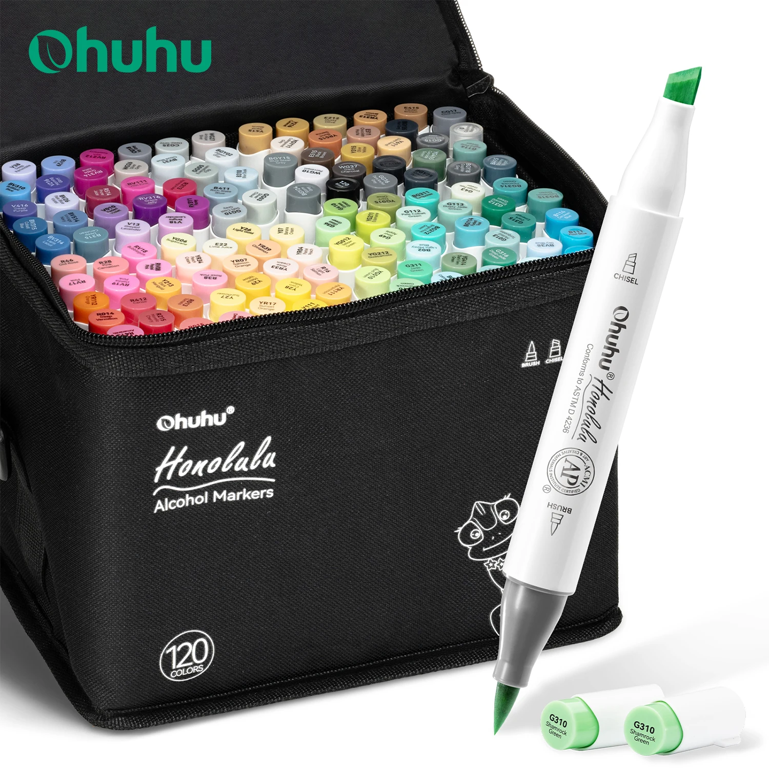 

Ohuhu Honolulu, 120 цветов, набор маркеров, спиртовые художественные маркеры, многоразовые двойные наконечники, эскизы, рисунки, манга, школьные художественные принадлежности