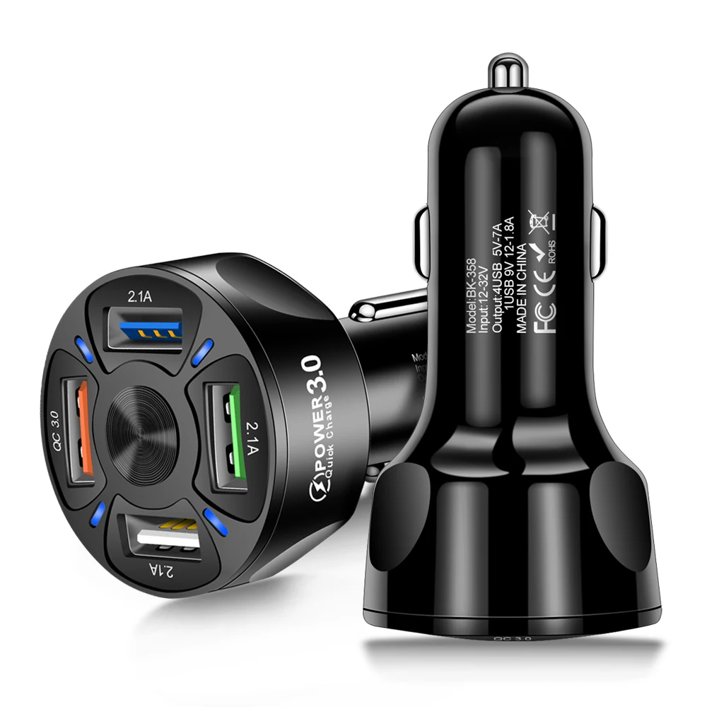 

USB Car Charger Quick Charge 3.0 4 Ports Mobile Phone Fast Charger For iphone 14 12 Pro Max Samsung S10 Universal Adapter in Car