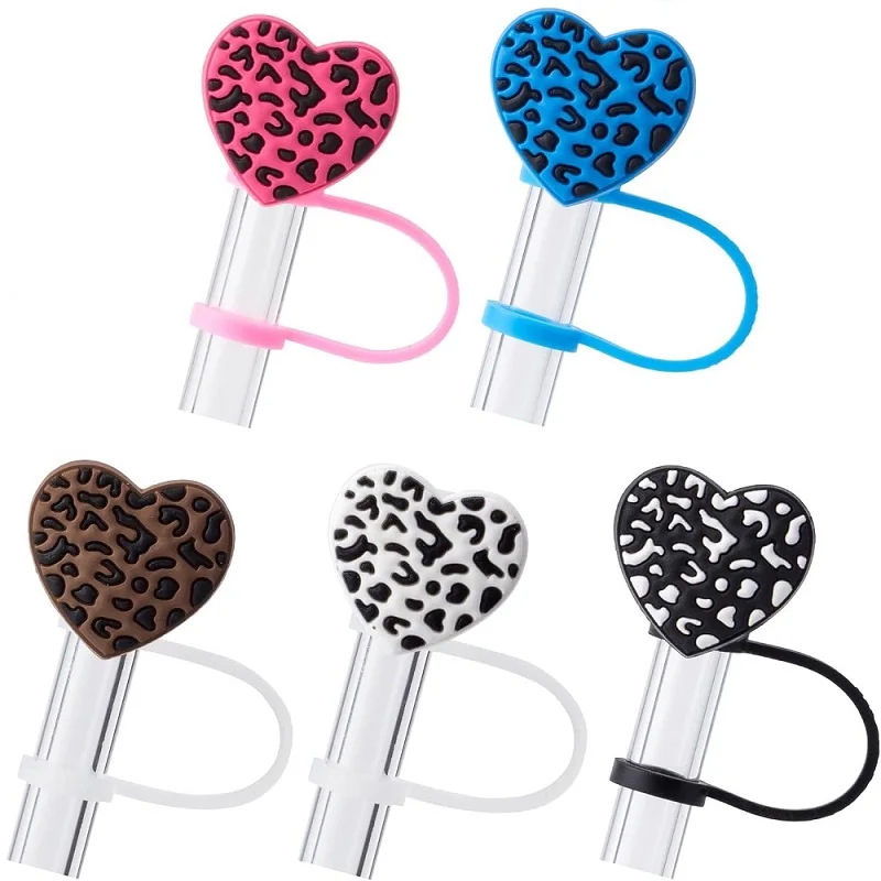 

5pcs Cup Accessories 40oz 30oz Tumbler with Handle,Hot Pink Straw Toppers,Leopard Heart Straw Cover Cap for Stanley Cup