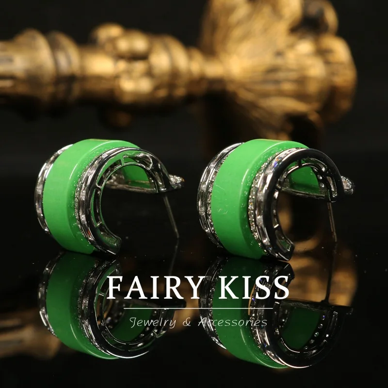 aretes para niñas earrings fresh green C-ring exquisite copper wax inlaid earrings fashionable STUD earrings