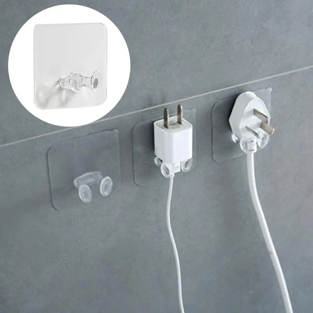 10pcs Hook Power Plug Bracket Tidy Hanging Rack PVC Wall Hook Strong Adhesion Seamless Transparent Waterproof Kitchen Bathroo