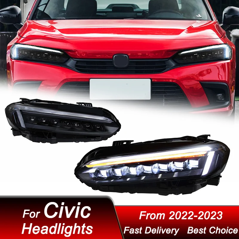 

Car Headlights For Honda Civic 11Gen 2022-2023 start blue full LED Headlamp Assembly Upgrade Projector Lens Accessories Kit