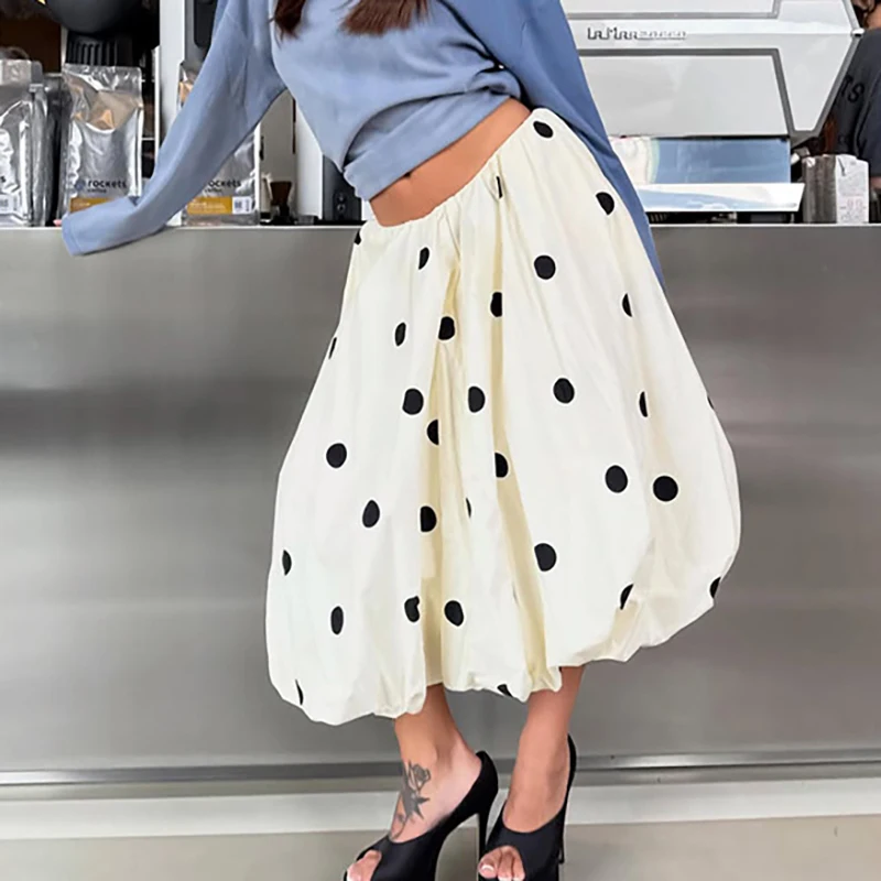 Summer High Waist Commute Women's Long Skirts Elegant Simple Loose Party Half Skirts High Street Polka Dot Printed A-line Skirts