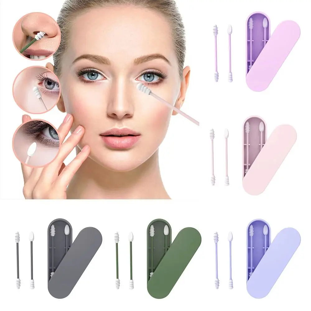 1 Set Multi-purpose Double-end Silicone Cotton Swab Stick Multicolor Silicone Makeup Cotton Swab Waterproof Earpick Daily Life