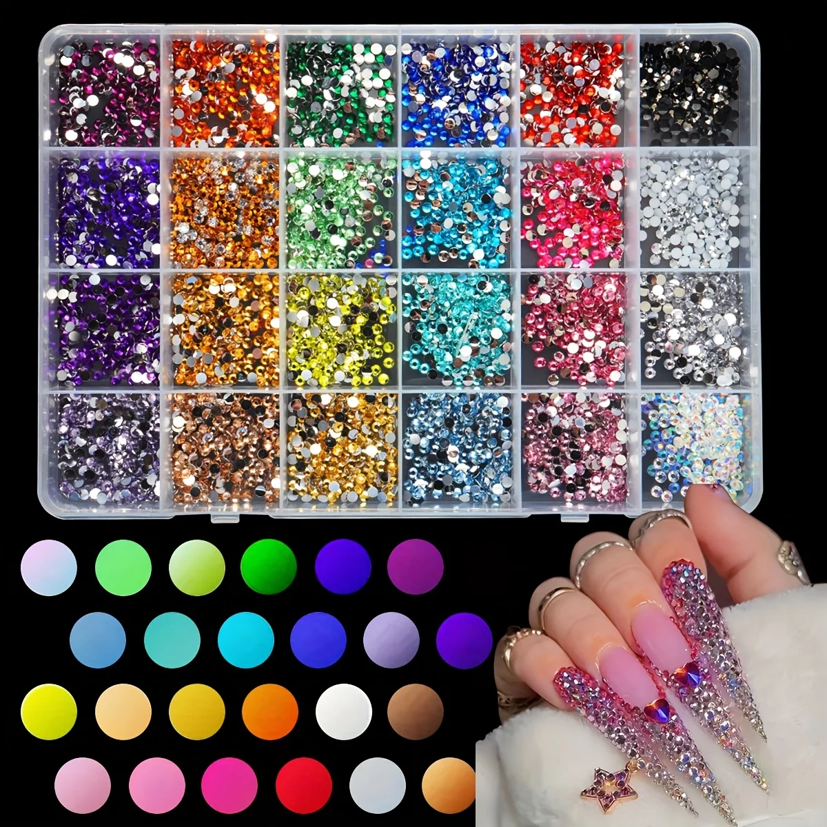 15000個のフラットバックネイルストーン、工芸品やネイルアートに最適、24色、3mm非熱融着プラスチック合成宝石