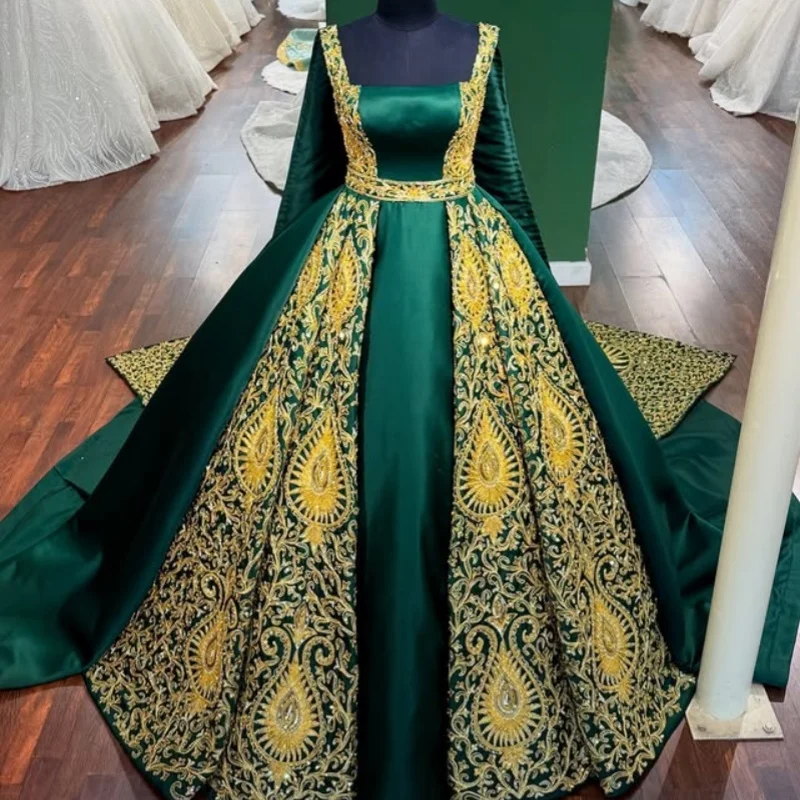 

Изумрудные платья Quinceanera по индивидуальному заказу с открытыми плечами и кристаллами с аппликацией из тюля с длинным хвостом, кружевное арабское платье 15, Quinceanera