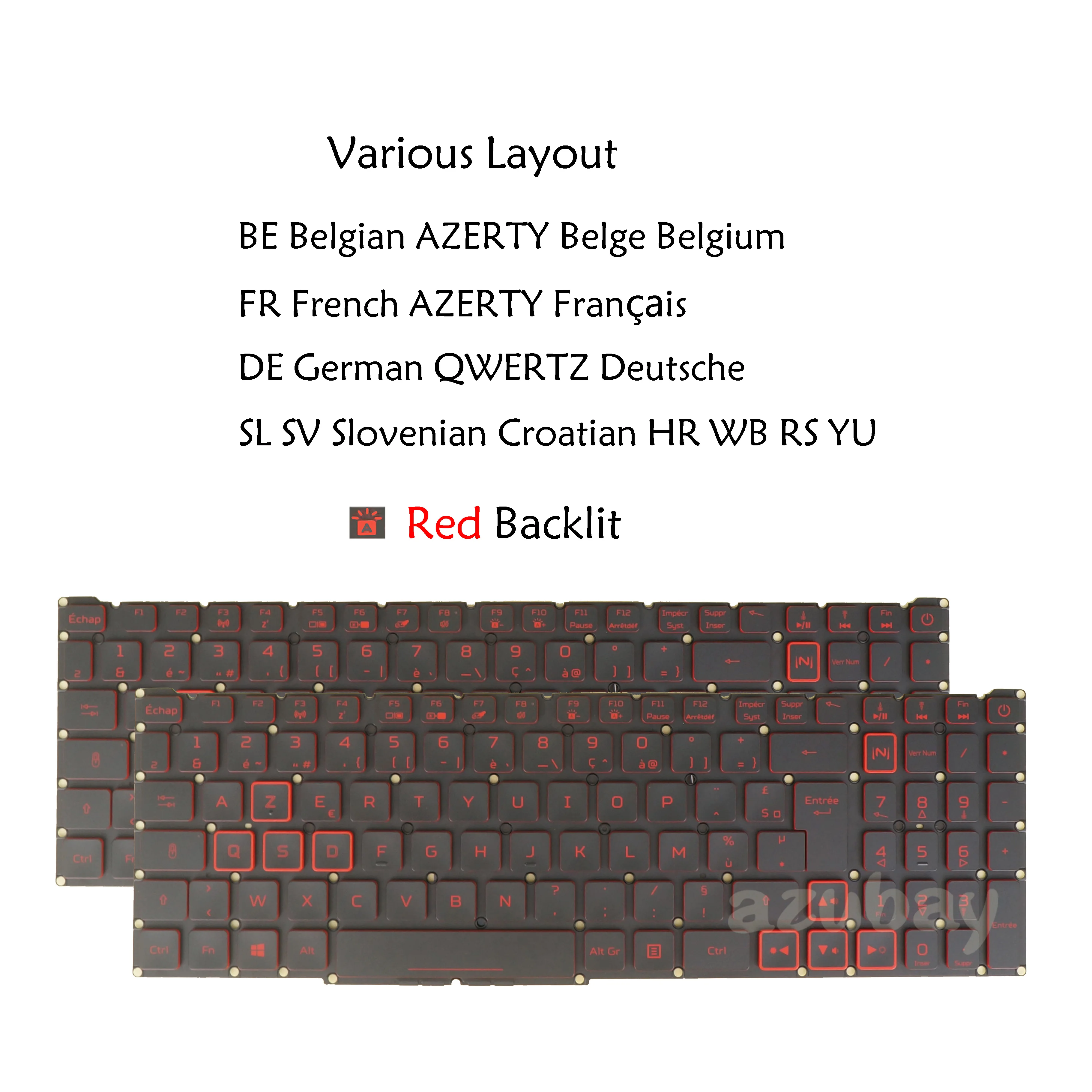 Red Backlit Keyboard For Acer Aspire Nitro AN517-41 AN517-51 AN517-53 AN517-54 AN715-51 German Slovenian Croatian French Belgian