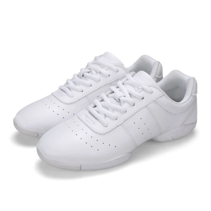 Zapatos de baile para mujer, zapatillas transpirables de cuero blanco, suela suave, para Jazz, para práctica de baile cuadrado de Salsa, zapatos de baile modernos