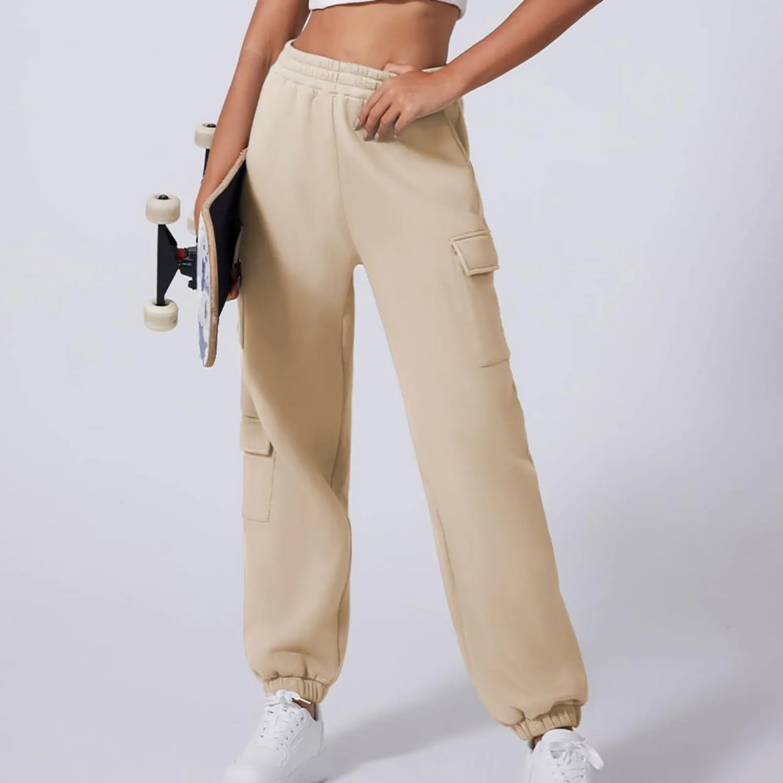 New Sports Pants for Women Fleece Lined Sweatpants Wide Straight Leg Pants Bottom Casual High Waisted Elastic Trousers Autumn