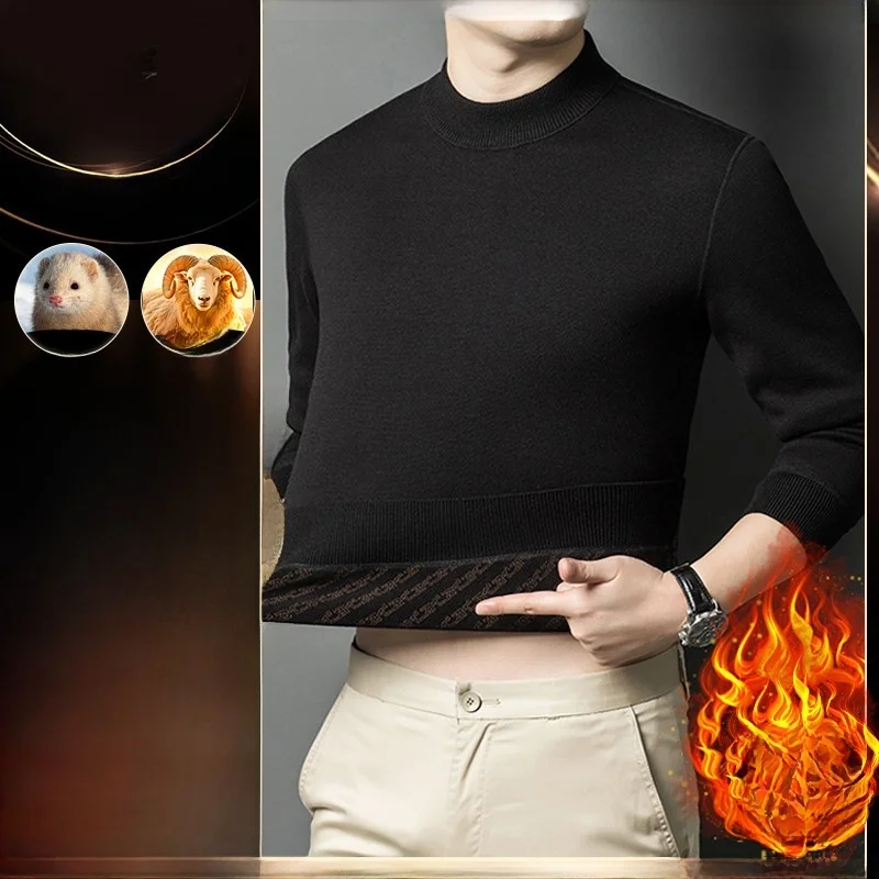 

Мужской утепленный вязаный свитер Pierre Cardin 2025 Осень-Зима с воротником-стойкой, из шерсти и кашемира, мягкий, теплый, цветной