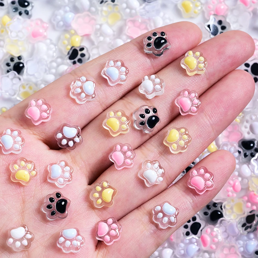50 Stück Leuchtende Niedliche Welpenpfoten Katzenpfoten Harz-Nagelcharms 3D Nagelkunst-Dekorationen Zubehör – Detail 3