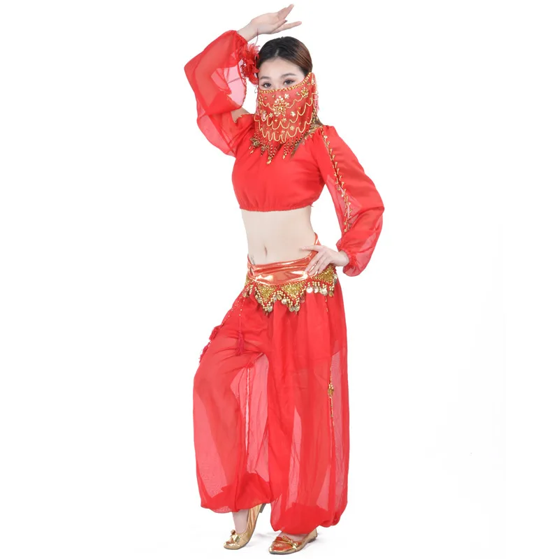 Belly Dance Suit Crystal Cotton Bell Sleeves Crystal Cotton Waist Skirt Tribal Pants Stage Performance Dance Accessories