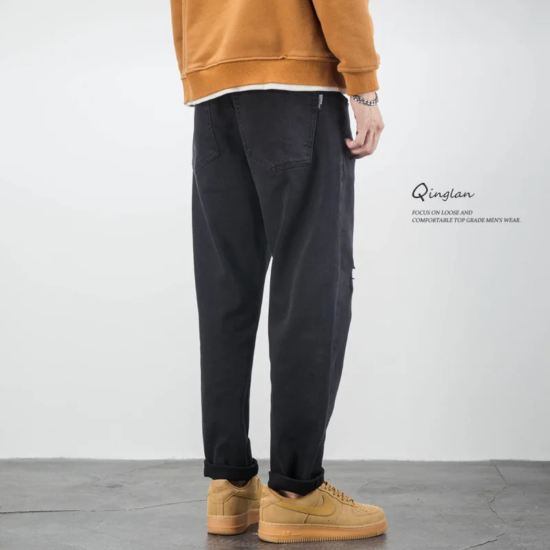 

Черные джинсы мужские свободные прямые повседневные большие размеры осенние зауженные эластичные брюки осень зима корейский стиль брюки High Street