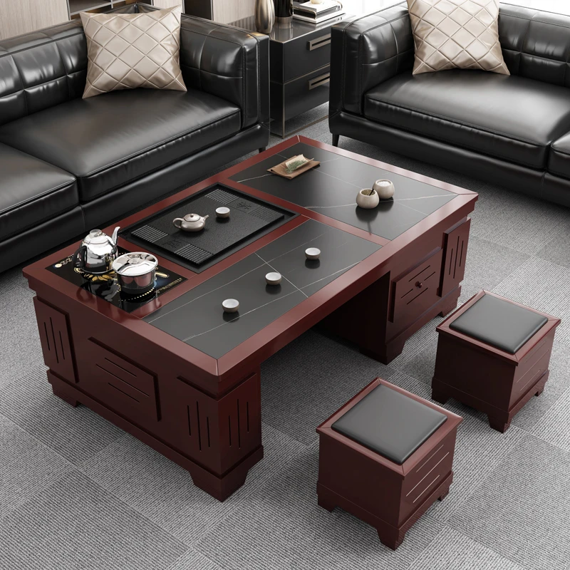 Rock slab kung fu tea table with boiling water function table chair tea set integrated set home office table