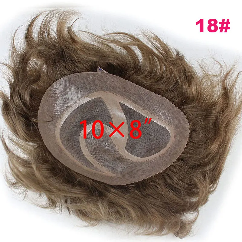 Toupetje Voor Mannen Haar Vervanging Systeem Voor Mannen Indian Menselijk Haar Stukken Voor Mannen Met 10 "X 8" Fijne Mono Lace Huid Pu Rond 18 #