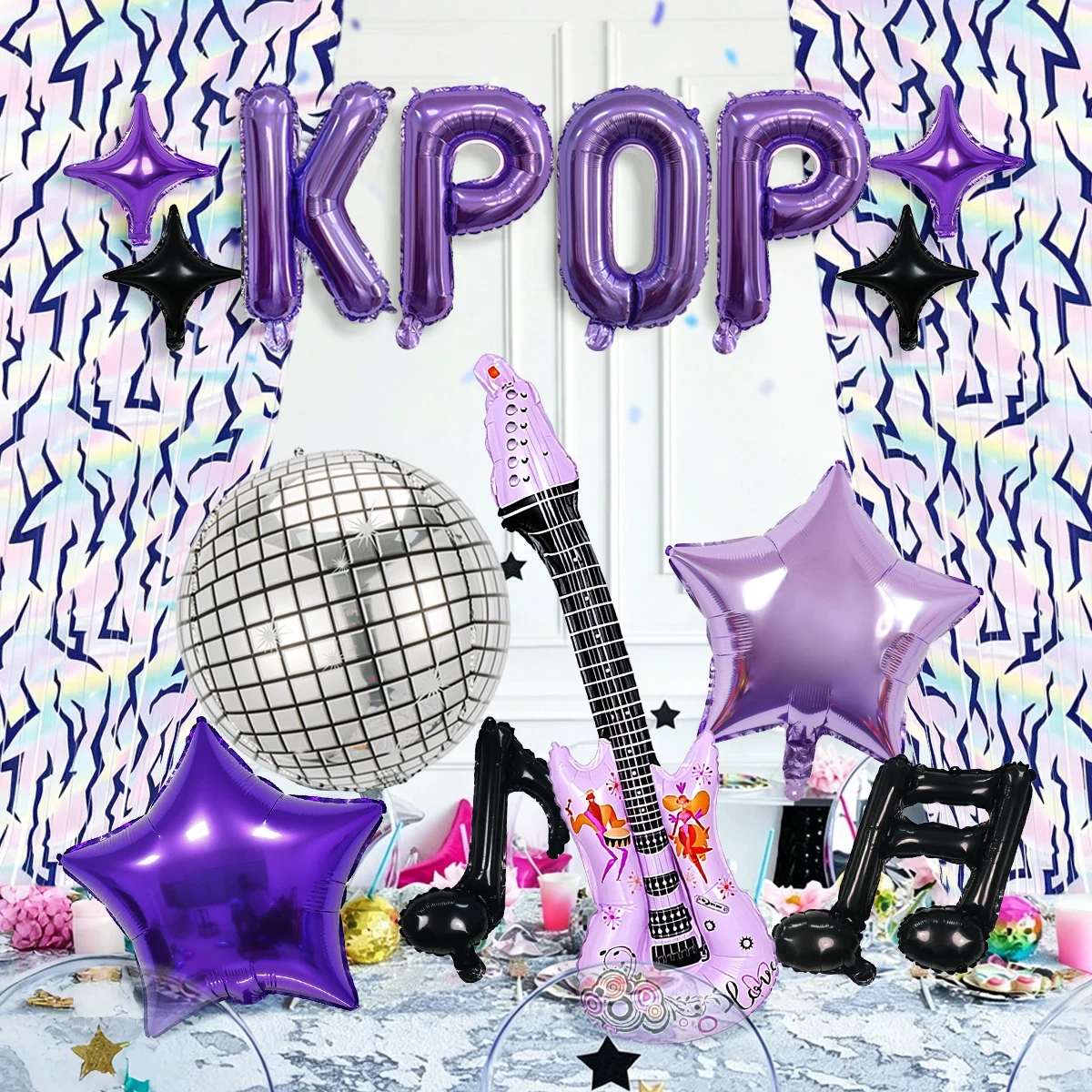 15pcs K-Pop Music-Themed Balloon set,Karaoke, Disco,Starry Sky Dance, Music Festival, Record, Pop Music Themes decor balloons