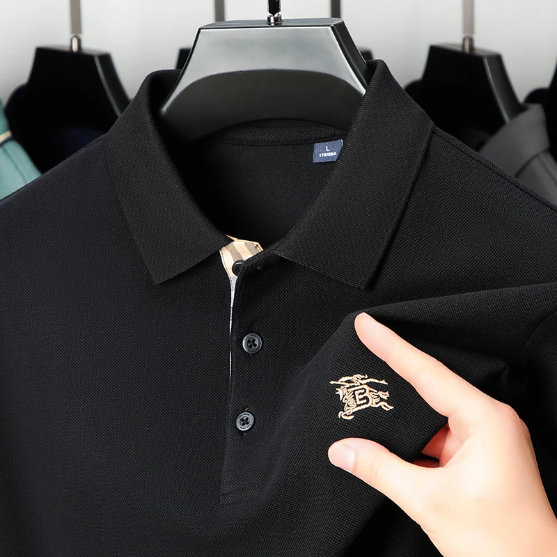 

luxury men's autumn high quality long sleeves polo shirt lapel embroidery cotton100% t-shirt leisure trend men's clothing tops