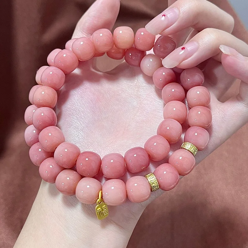 White Jade Bodhi Root Double Circle Bracelet Pliable Temperament Student Women's Pink Purple Crafts Bodhi Root Hand Toy Bracelet