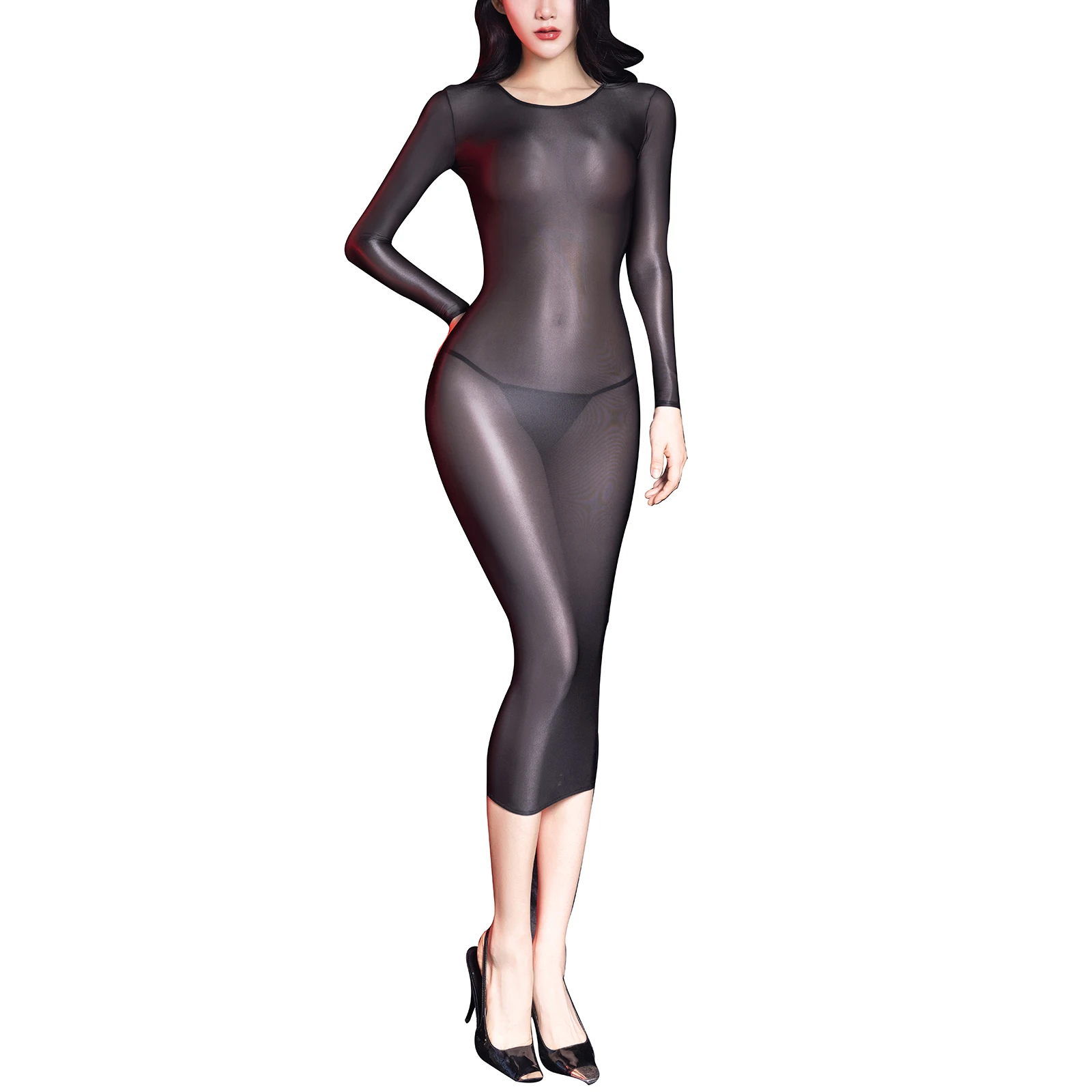 

See Through Dress Ladies Transparent Sexy Long Sleeve Maxi Dress Bodycon Lingerie Party Dress Stretch Women Rave Party Outfits