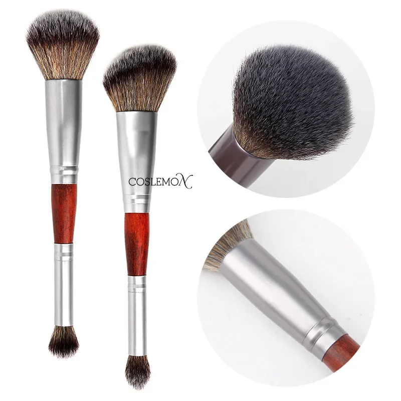 Cabeça dupla pincéis de maquiagem profissional, marca-texto de uso duplo, blush, pó solto, cosméticos faciais, ferramentas de beleza universal, 1pc