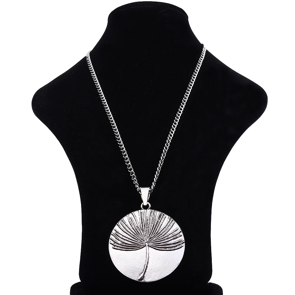 Tibetan Silver Large Boho Medallion Round Charm Pendant Long Chain Necklace Lagenlook 34\