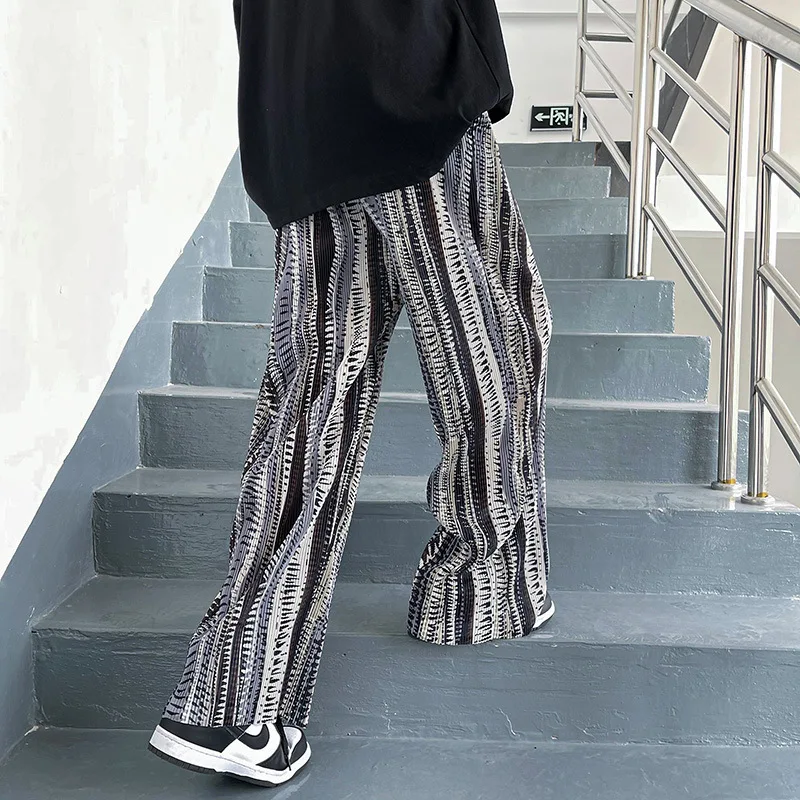 2023 Spring and summer couple tie dye striped trousers ice silk drawstring trousers men's casual large size straight leg pants